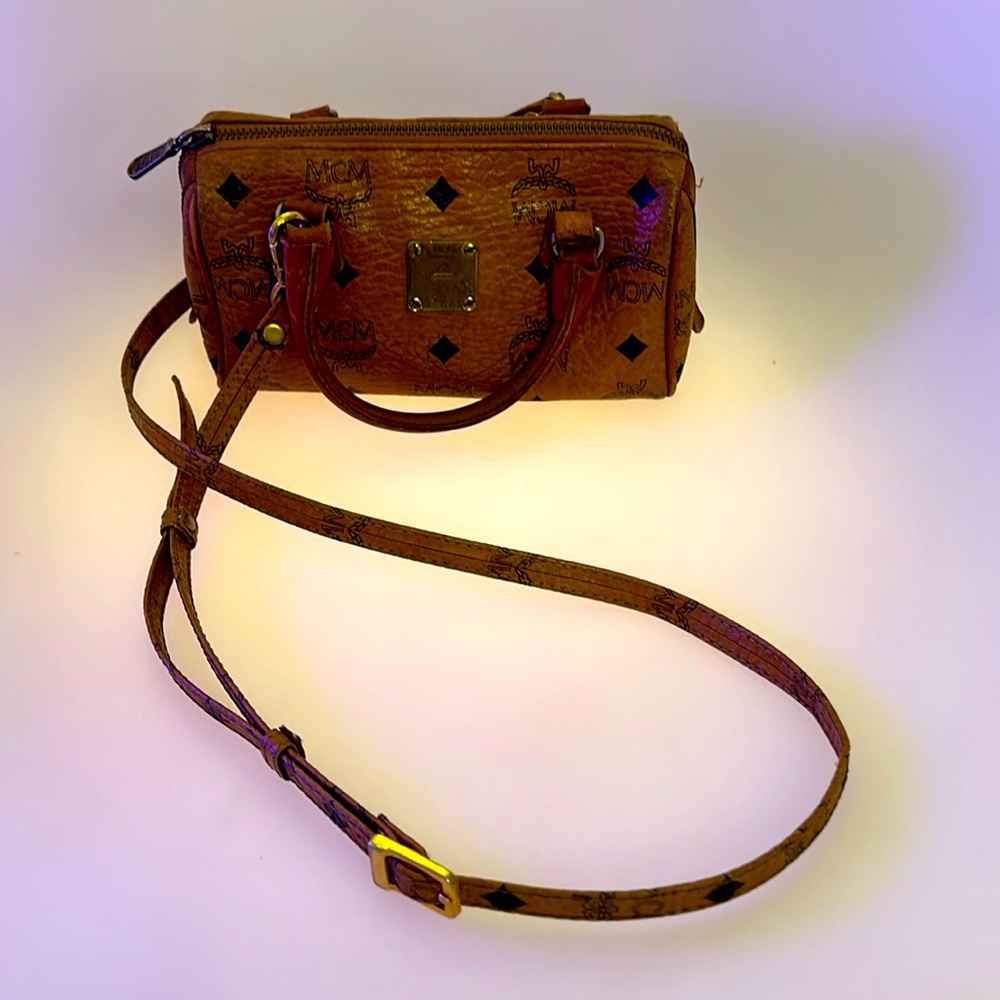 MCM Visetos Crossbody Barrel Bag